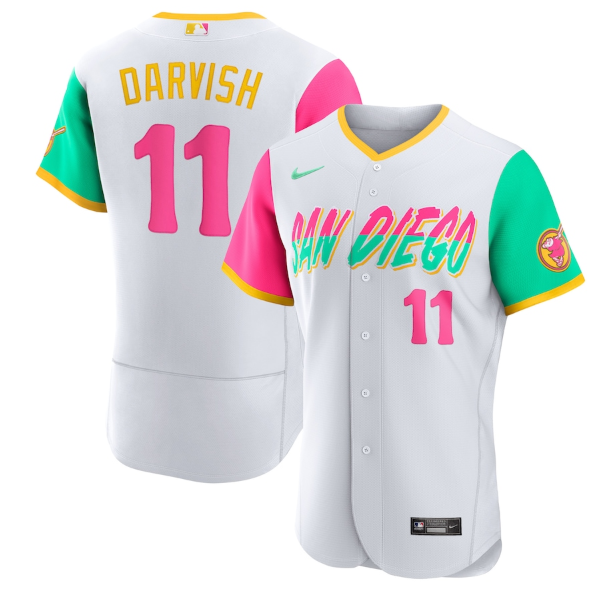 Men's San Diego Padres #11 Yu Darvish 2022 White City Connect Flex Base Stitched Baseball Jersey